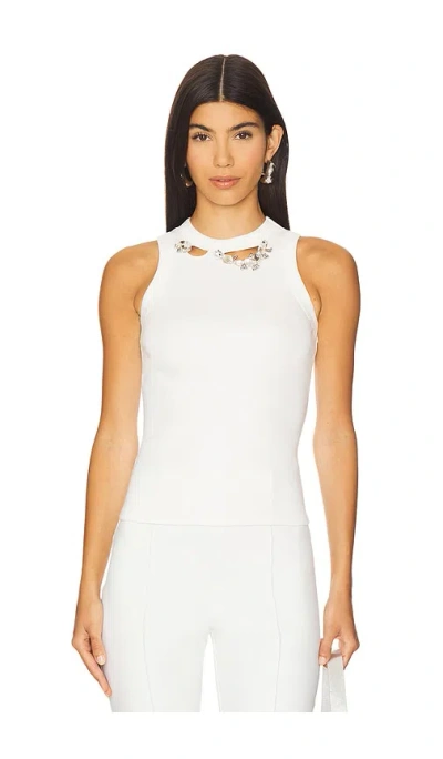 Area Distressed Crystal Ribbed Knit Tank Top In White