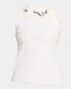 Area Distressed Crystal Ribbed Knit Tank Top In White