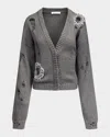 Area Crystal-embellished Distressed Cardigan In Heathered Grey