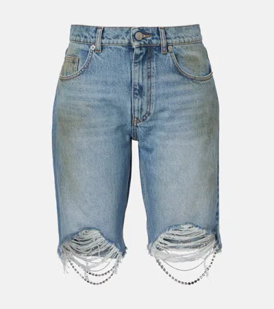 Area Distressed Embellished Denim Shorts In Blue