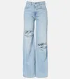 Area Distressed Crystal Trim Relaxed Slit Jeans In Blue