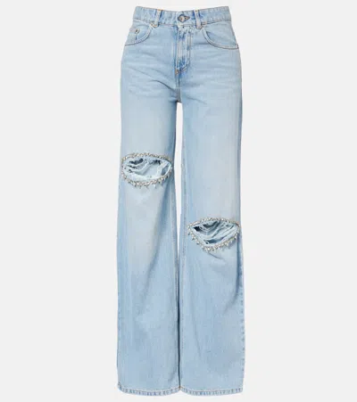 Area Distressed Embellished Wide-leg Jeans In Blue