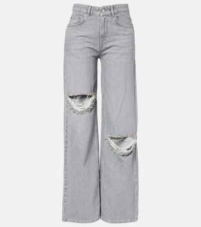 Area Distressed Embellished Wide-leg Jeans In Gray
