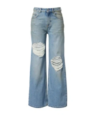 Area Distressed Embellished Wide-leg Jeans In Brown