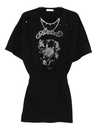 Area Distressed Mini Dress In Black