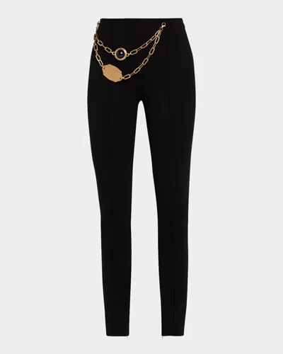 Area Chain Plate Belted Ponte Leggings In Black