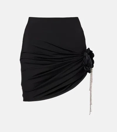 Area Draped Embellished Jersey Miniskirt In Black