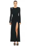 Area Draped Long Sleeve Gown In Black