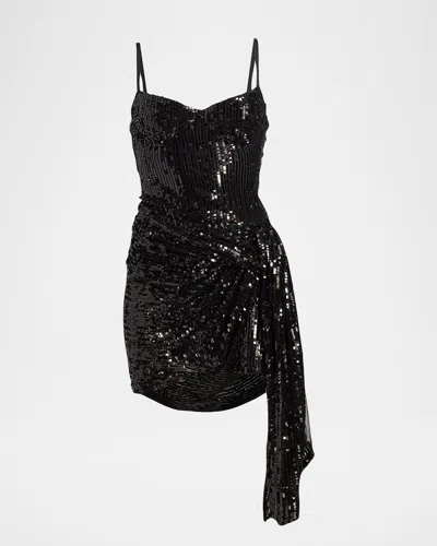 Area Draped Sequin Mini Bustier Dress In Black