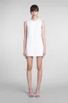 Area Crystal Heart Crepe Mini Dress In White
