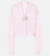 Area Crystal Butterfly Cashmere Cardigan In Pink