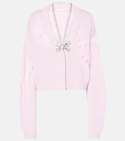 Area Embellished Cotton And Cashmere Cardigan In Pink