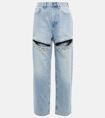 Area Embellished Cut-out Denim Jeans In Light Blue