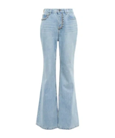Area Embellished Cutout Cotton Bootcut Jeans In Blue