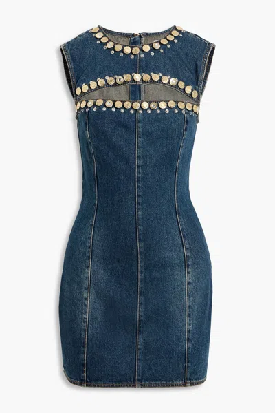 Area Crystal Cut Out Mini Dress In Dark Blue