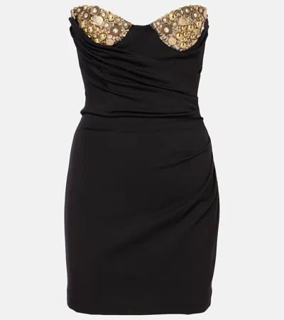 Area Embellished Draped Jersey Bustier Dress In Black