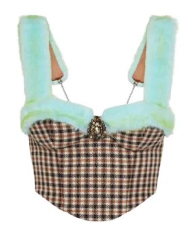 Area Embellished Faux-fur Trimmed Bustier In Blue