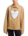 Area Crystal Trim Heart Cutout Cargo Jacket In Nude