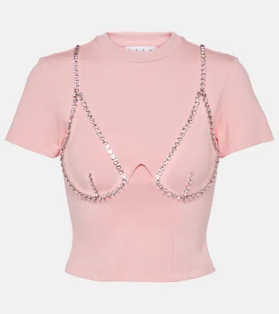 Area Embellished Jersey T-shirt In Pink