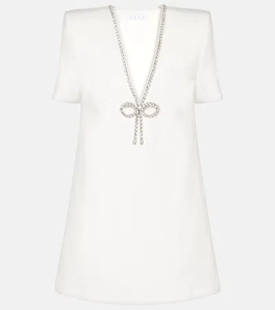 Area White Crystal Bow V-neck T-shirt Minidress