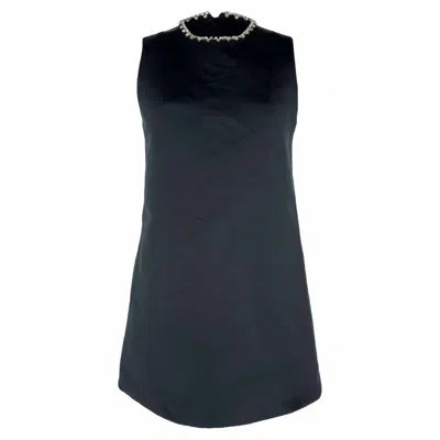 Pre-owned Area Embellished Neckline Heart-back Mini Dress In Black Polyester In Blue