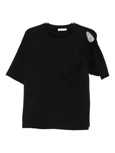 Area Embellished Puff-sleeve Top In Black