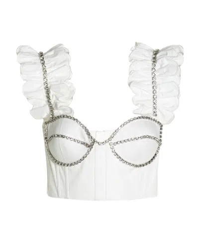 Area Crystal-embellished Ruffled Bustier Top In White