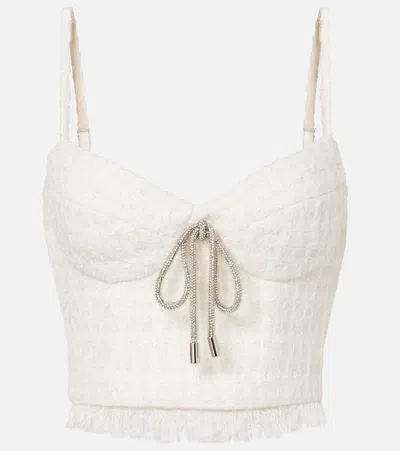 Area Embellished Tweed Crop Top In White
