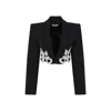 Area Crystal Butterfly Cropped Blazer In Black