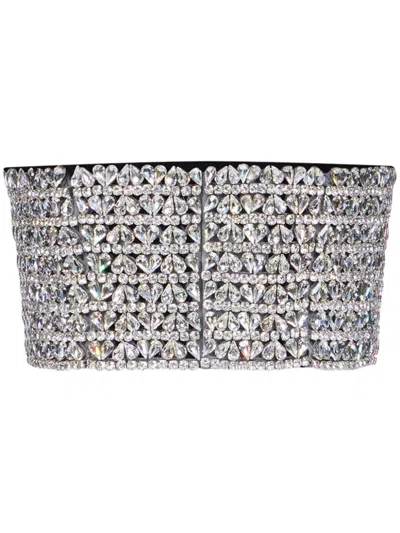 Area Embroidered Crystal Heart Bandeau In Crystal Black