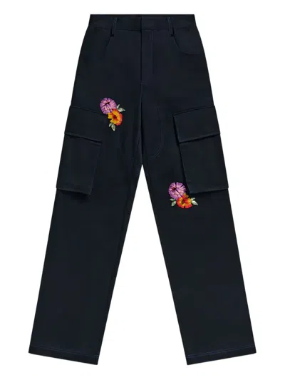 Area Embroidered-flower Cargo Trousers In Blue