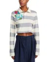 Area Embroidered Flower Rugby Stripe Crop Polo In Multi