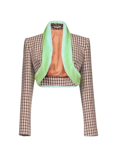 Area Faux Fur Trim Cropped Blazer