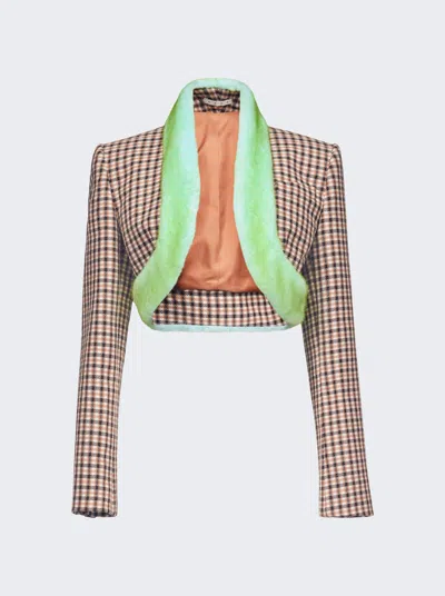 AREA FAUX FUR TRIM CROPPED BLAZER