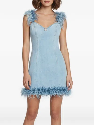 Pre-owned Area Feather-trim Denim Mini Dress In Blue