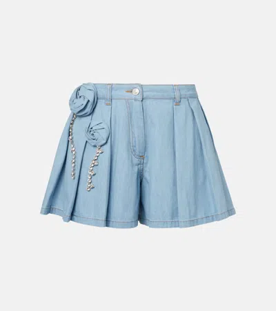 Area Floral-appliqué Denim Shorts