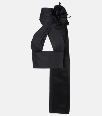 Area Flower Corsage Halter Top In Black