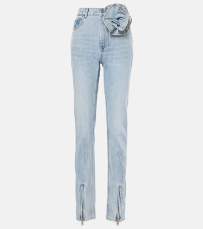 Area Floral-appliqué High-rise Straight Jeans In Blue
