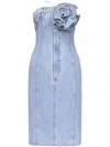 Area Strapless Denim Midi Dress With Flower Corsage In Blue