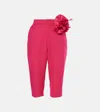 Area Floral-appliqué Wool Capri Pants In Pink