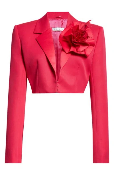 Area Flower Corsage Cropped Blazer In Raspberry