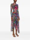 Area Floral-print Asymmetric Midi Dress In Multi