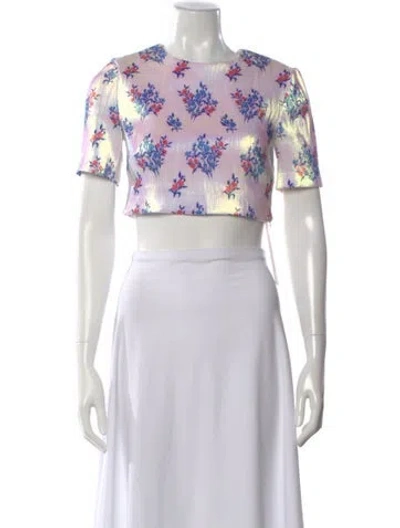 Pre-owned Area Floral Print Crew Neck Crop Top In White