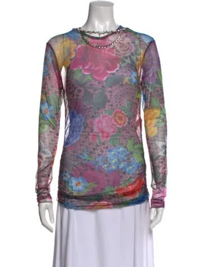 Pre-owned Area Floral Print Crew Neck Top In Multi