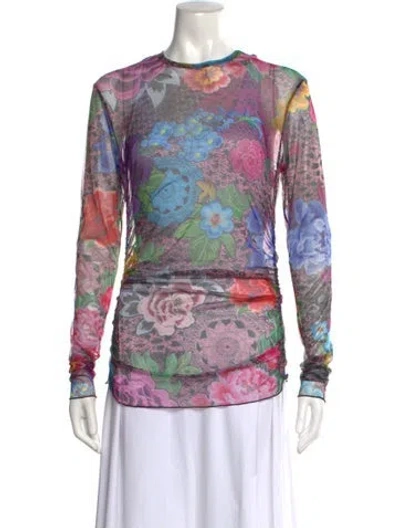 Pre-owned Area Floral Print Crew Neck Top In Pink