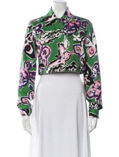 Pre-owned Area Floral Print Denim Jacket In Green