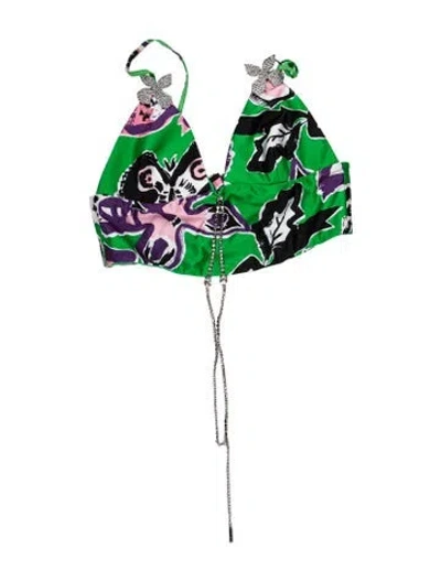 Pre-owned Area Floral Print Halterneck Crop Top In Green