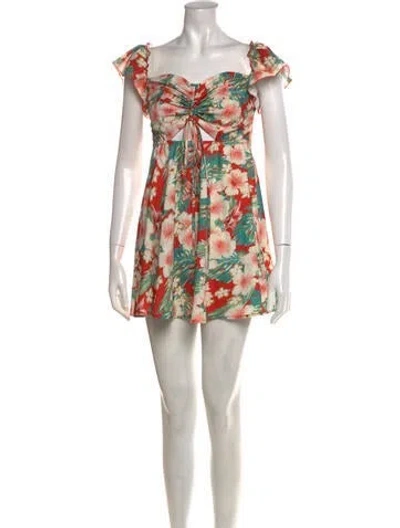 Pre-owned Area Floral Print Mini Dress In Green