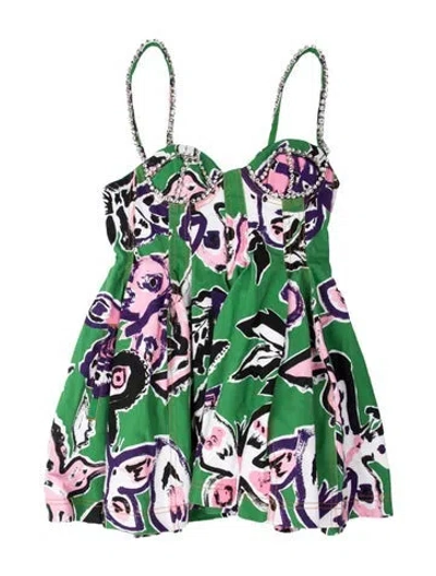 Pre-owned Area Floral Print Mini Dress In Green