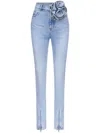 Area Flower Corsage Zip-hem Skinny-leg Jeans In Blue
